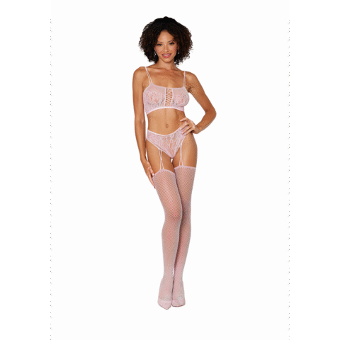 Bralette en Garter Hose Diamond - One Size - Roze