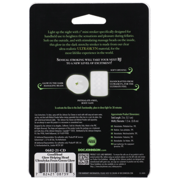 Glow Helping Head - Masturbator Sleeve - Frost / Groen Gloed - Afbeelding 3