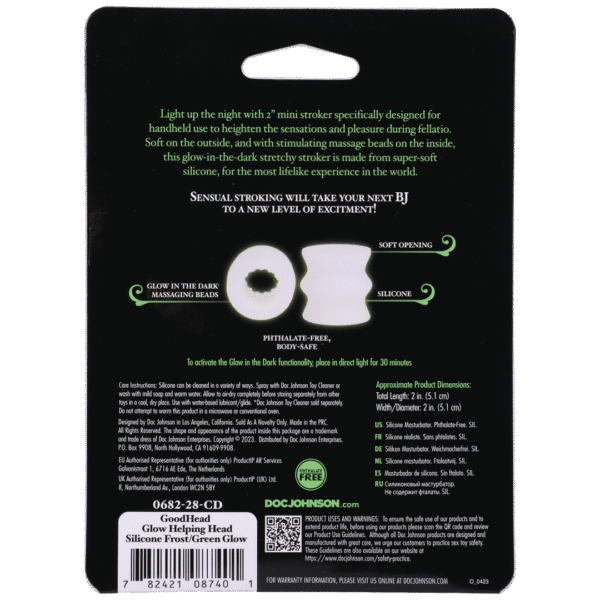 Glow Helping Head Silicone - Masturbator Sleeve - Frost / Green Glow - Afbeelding 3