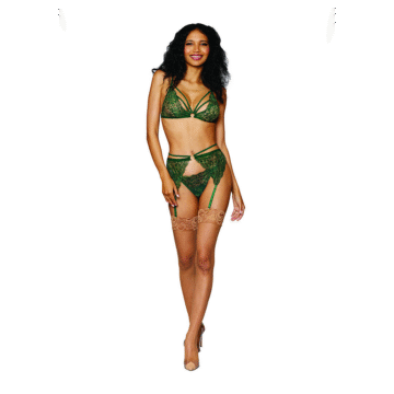 Vrouwen Metallic Koord Kant 3-delige Set - Één Maat - Groen