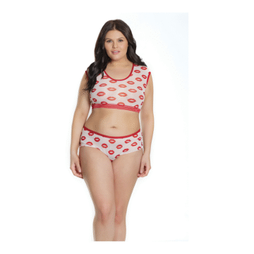 Crop Top and Shorts with Lip Print - Plus Size