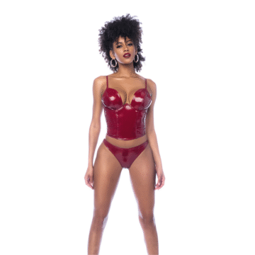 Conjunto de Bustier de Dos Piezas - XL - Rojo Vino Brillante