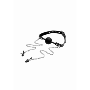 Silicone Ball Gag met Nipple Clamps