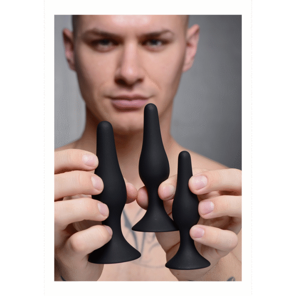 Triple Spire - Tapered Silicone Anale Trainer Set - 3 Stuks - Zwart - Afbeelding 3