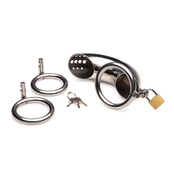 Vergrendelbare RVS Chastity Cage met 3 Ringen - Afbeelding 3