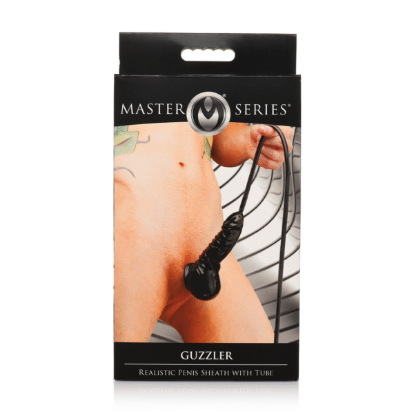 Guzzler - Realistische Penis Sheath met Tube - Zwart - Afbeelding 3