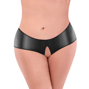 Liquid Onyx Split Back Boyshort - 2X - Zwart
