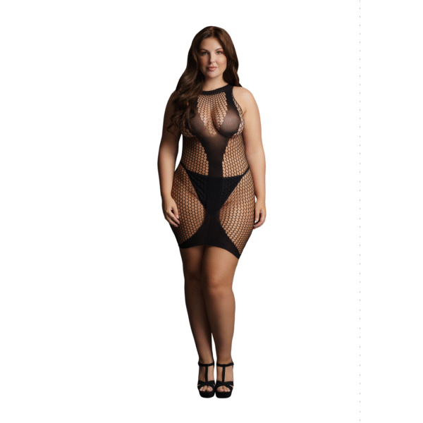 Hoge Hals Net Contrast Mini Jurk - Plus Size