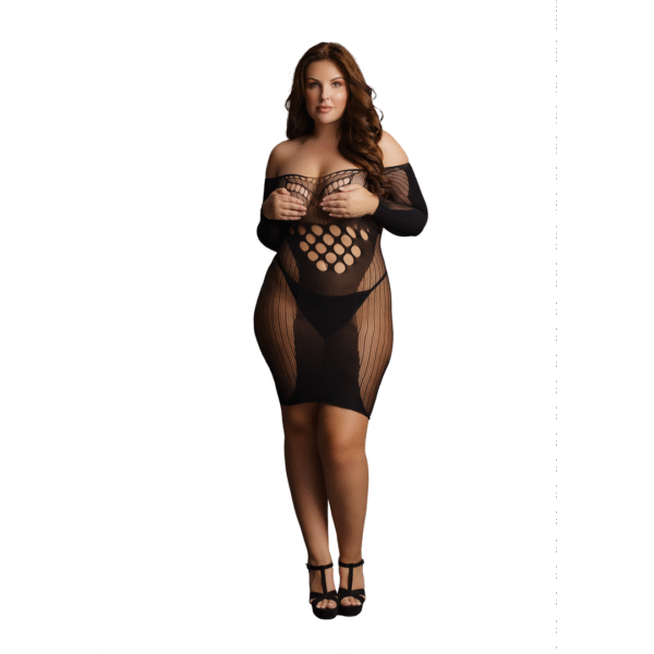 Contrast Net Lange Mouwen Mini Jurk - Plus Size