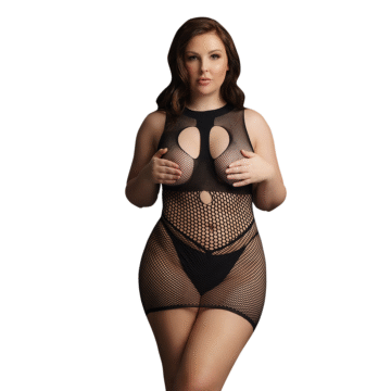 Duo Net Open Cup Mini Jurk - Plus Size