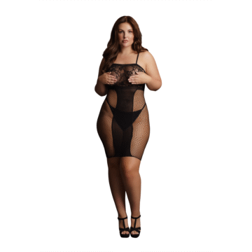Knie-lange Kant- en Visnetjurk - Plus Size
