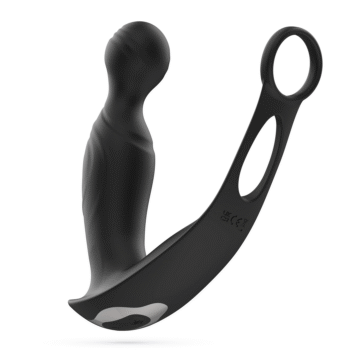 Flamma - Masajeador de próstata vibrante con correa para bolas y anillo para el pene - Negro