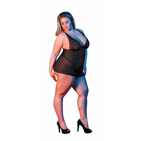 Babydoll met Open Rug en G-String Set - 2X - Zwart - Afbeelding 3