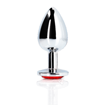 Ronde Gem Butt Plug - Groot - Zilver/Ruby Rood