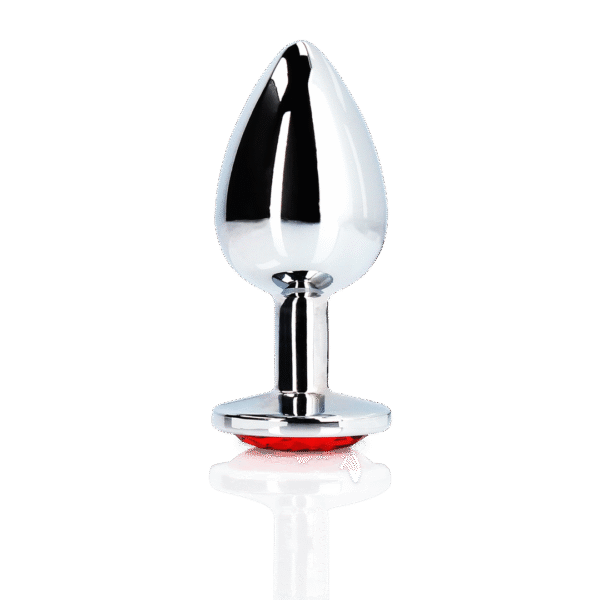 Ronde Gem Butt Plug - Groot - Zilver/Ruby Rood