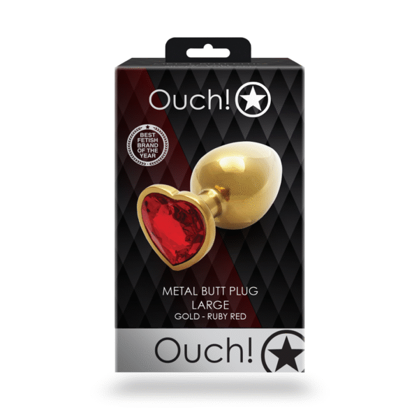 Hart Edelhart Buttplug - Groot - Goud/Ruby Rood - Afbeelding 3