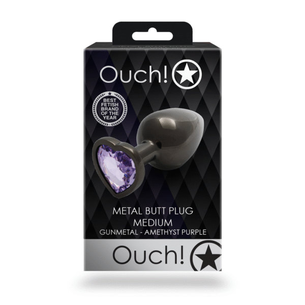 Heart Gem Butt Plug - Medium - Gunmetal/Amethist Paars - Afbeelding 3