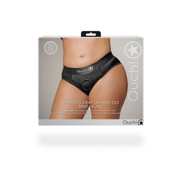 Vibrerende Strap-on Hoge Cut Slip - XL/XXL - Zwart - Afbeelding 3