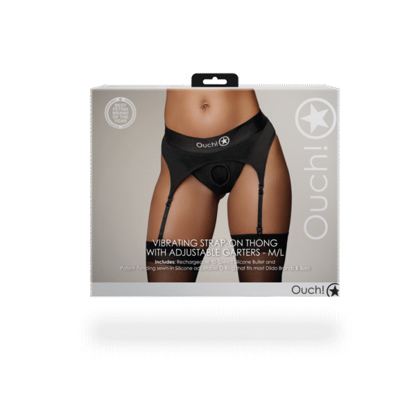 Vibrerende Strap-on Thong met Verstelbare Garter - M/L - Zwart - Afbeelding 3
