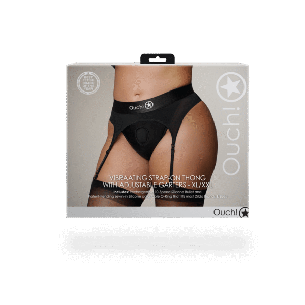 Vibrerende Strap-on Thong met Verstelbare Garters - XL/XXL - Zwart - Afbeelding 3