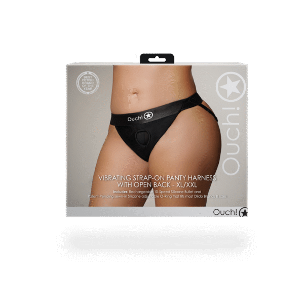 Vibrerende Strap-on Panty Harness met Open Rug - XL/XXL - Zwart - Afbeelding 3