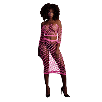 Langarm Crop Top en Lange Rok - One Size - Neon Roze
