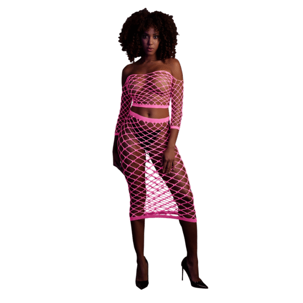 Langarm Crop Top en Lange Rok - One Size - Neon Roze
