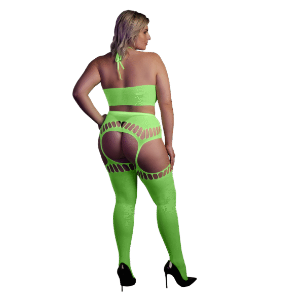 Twee Delige Set met Crop Top en Kousen - Plus Size - Neon Groen - Afbeelding 3