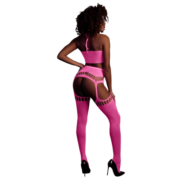 Twee Delige Set met Crop Top en Kousen - One Size - Neon Roze - Afbeelding 3
