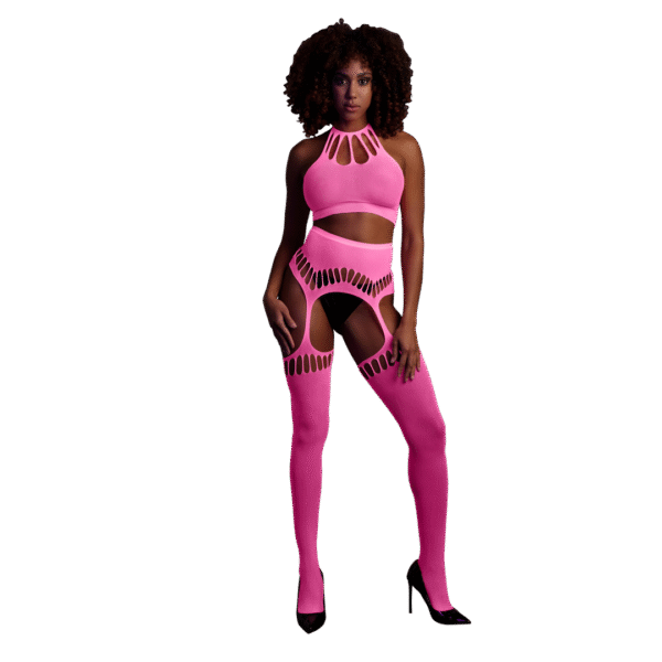 Twee Delige Set met Crop Top en Kousen - One Size - Neon Roze
