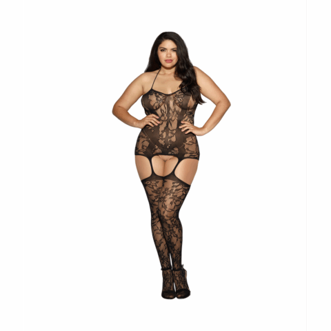 Visnet Jarretel Jurk - Plus Size - Zwart