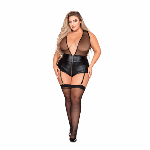 Zipper Garter Teddy - 2X