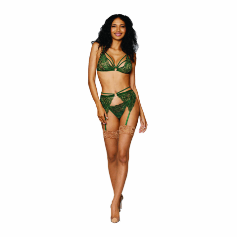 Vrouwen Metallic Koord Kant 3-delige Set - Één Maat - Groen