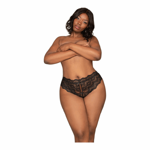 Kant Tanga Panty met Open Kruis - 3X - Zwart