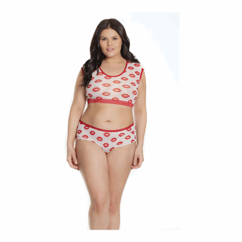 Crop Top and Shorts with Lip Print - Plus Size