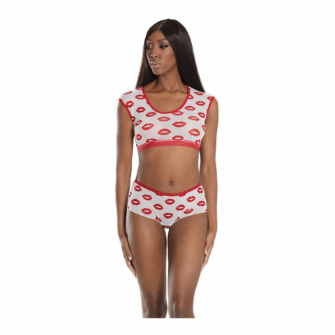 Crop Top and Shorts with Lip Print - One Size