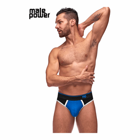 Panel Thong - S/M - Zwart/Blauw