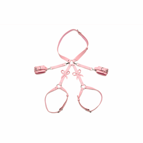 Bondage Harness met Strikjes - XL/2XL - Roze