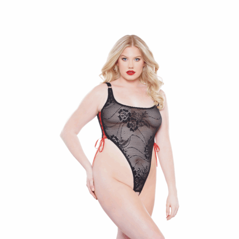 Lace Crotchless High-Cut Teddy - Plus Size