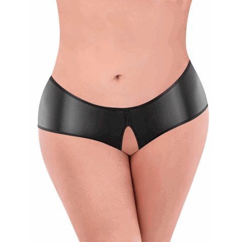 Liquid Onyx Split Back Boyshort - 2X - Zwart