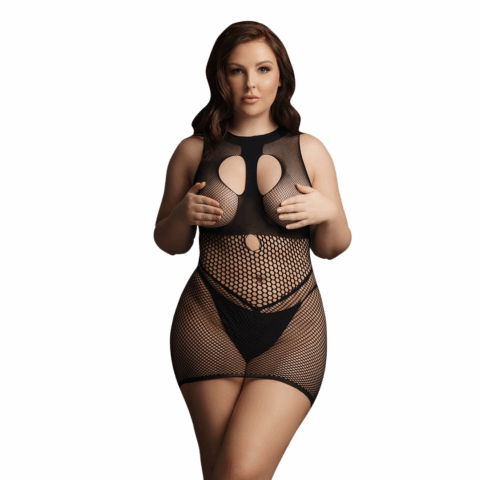 Duo Net Open Cup Mini Jurk - Plus Size