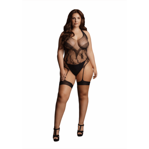 Kruisloze Rhinestone Halter Teddy - Plus Size