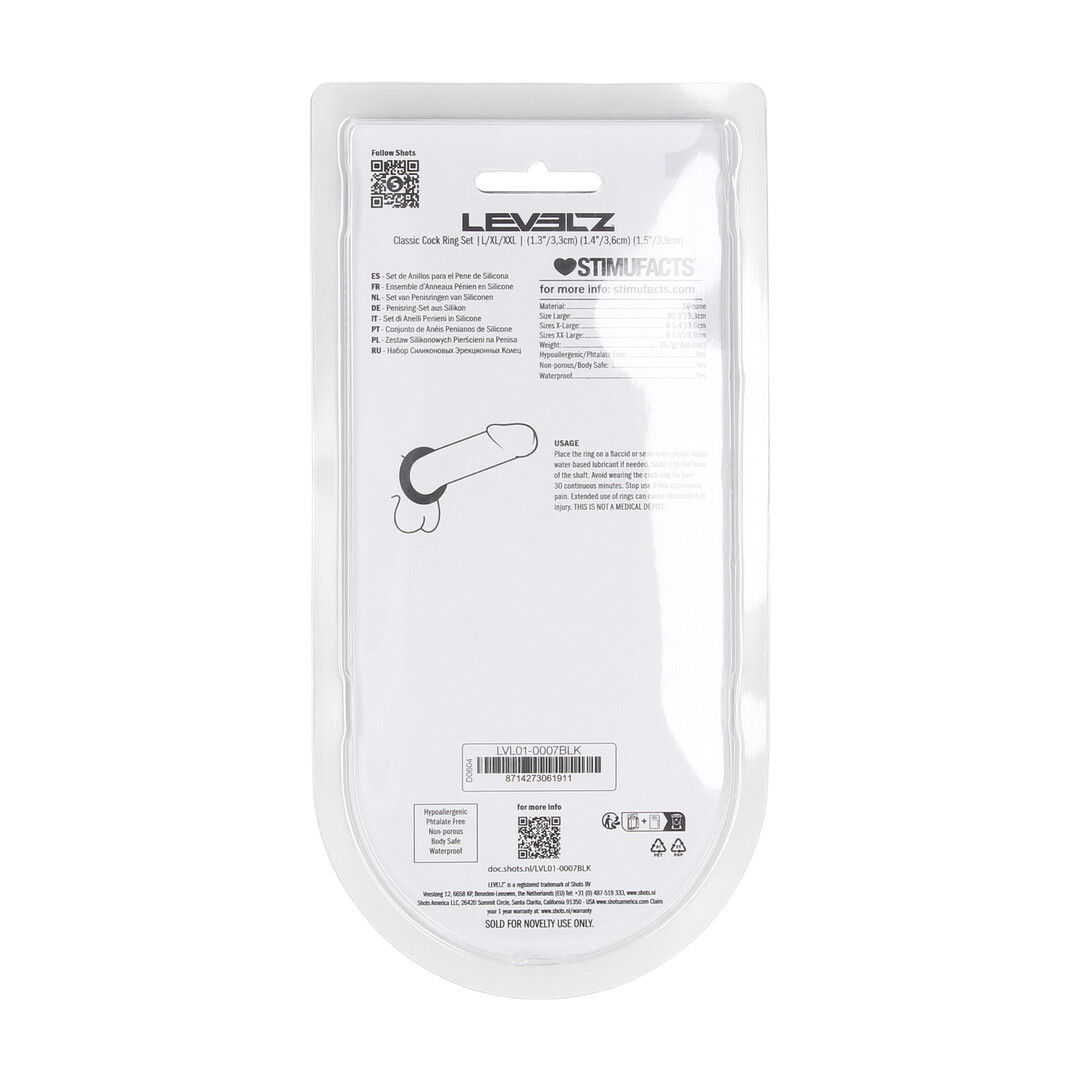 Classic Silicone Cockring Set van 3 - L/XL/XXL - Zwart - Afbeelding 3