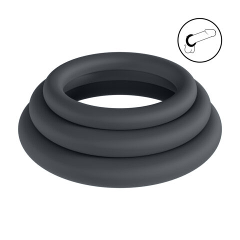 Classic Silicone Cockring Set van 3 - L/XL/XXL - Zwart