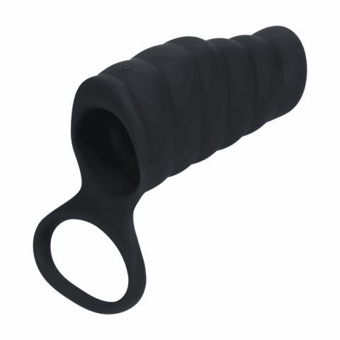 Vibrerende Geribbelde Siliconen Cock Sleeve en Ball Ring - Zwart