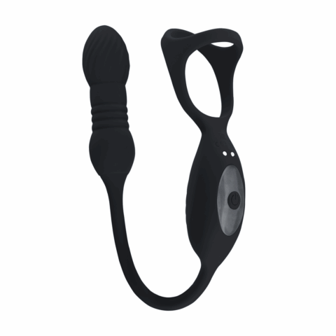 Vibrerende en Duwende Silicone Tri O Cockring met Prostaat Stimulator - Zwart