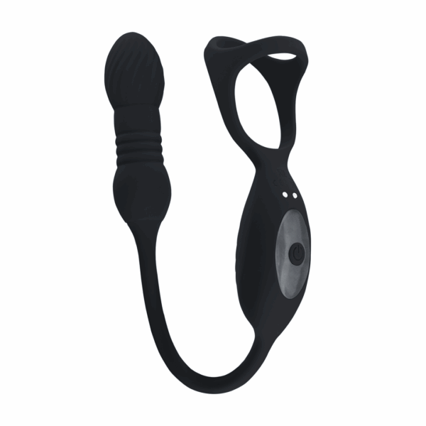 Vibrerende en Duwende Silicone Tri O Cockring met Prostaat Stimulator - Zwart
