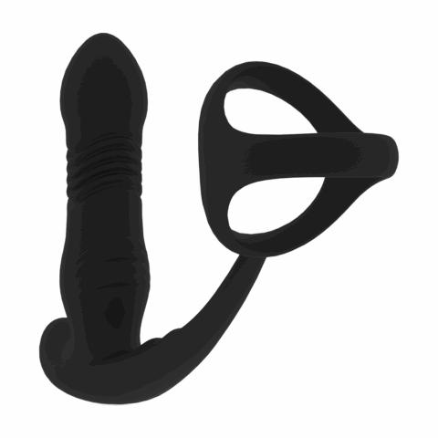 Vibrerende en Duwende Siliconen Prostaatmassager met Tri O Cockring - Zwart