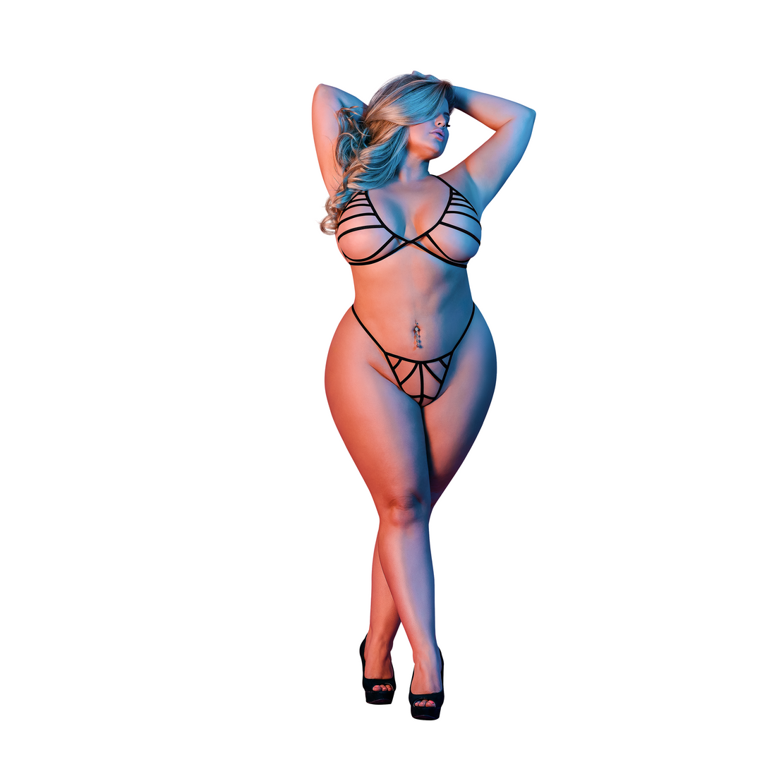 Beha en G-string Set met Bandjes - 2X - Zwart - Afbeelding 3