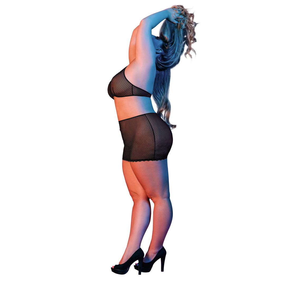 Polka Dot Mesh Halter en Rok Set - 2X - Zwart - Afbeelding 3